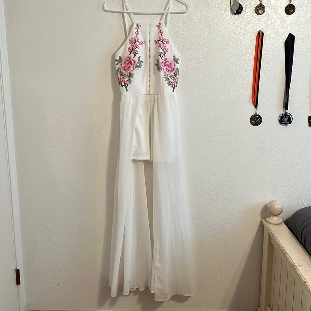 Elegant White Floral High Low Dress